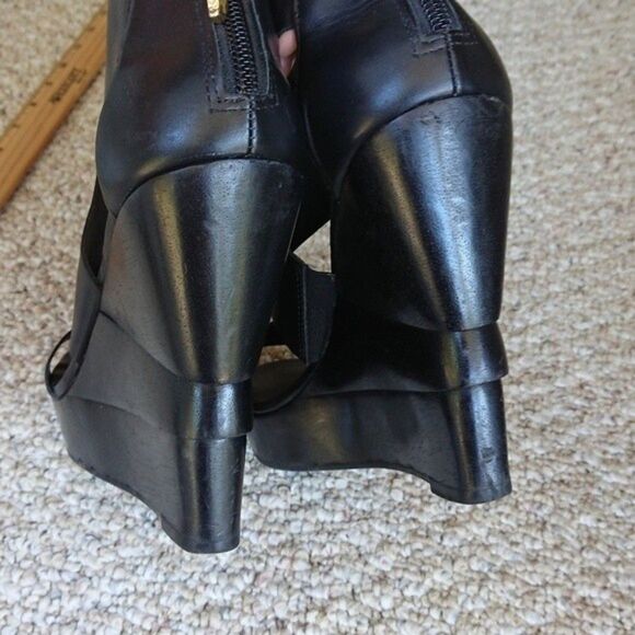 Diane von Furstenberg Black Leather Opal Crisscross Wedge Sandals - Picture 8 of 14